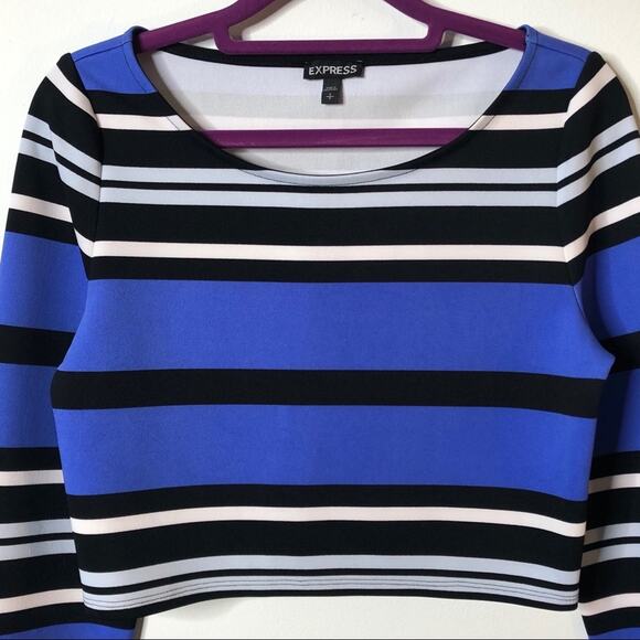 Express Long Sleeved Striped Crop Top Small - Picture 2 of 5
